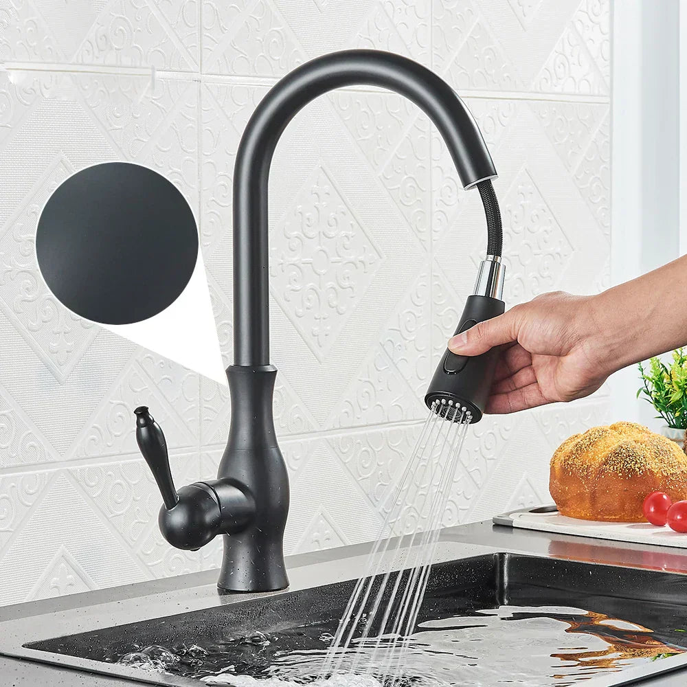 Premium Brushed Gold Kitchen Faucet With Pull Out Spray