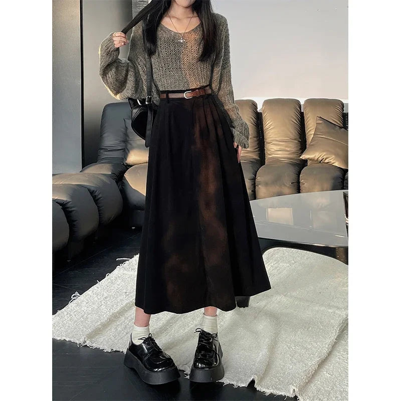Casual Corduroy Mid Length Skirt