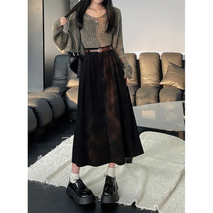 Casual Corduroy Mid Length Skirt