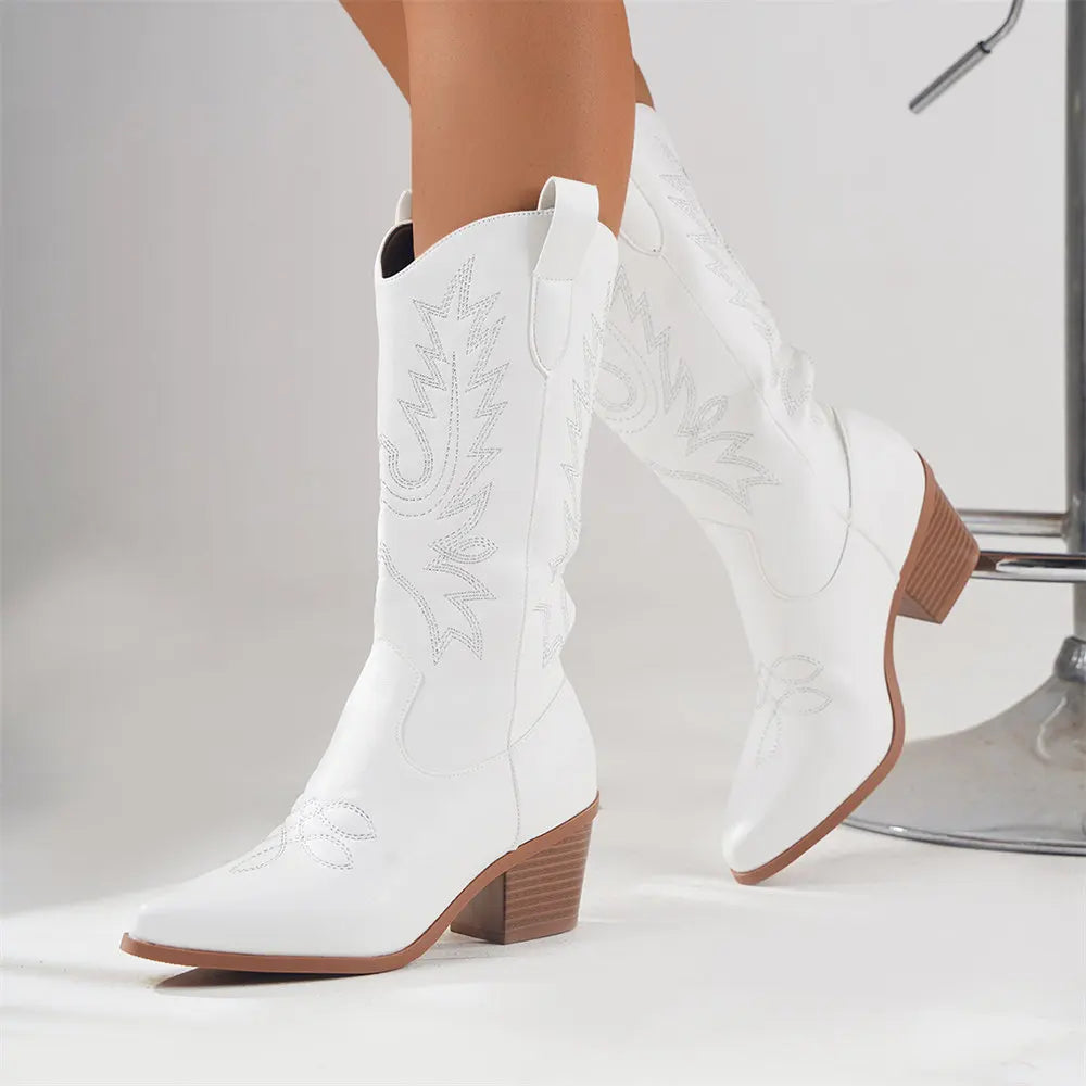 Western Style Mid Heel Ankle Boots for Women