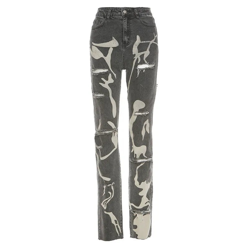 Trendy Ripped Women's Faded Jeans