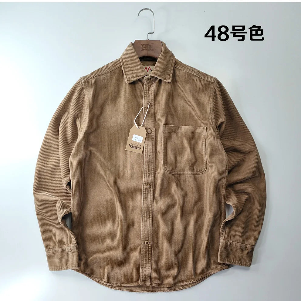 Relaxed Fit Corduroy Button Down Shirt for Men