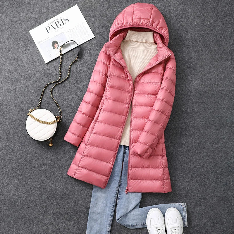 Warm Women's Down Parka Jacket with Removable Hood