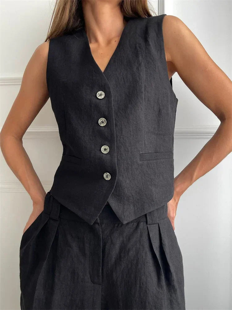 Classic Fit Vest and Loose Fit Pants Suit Set