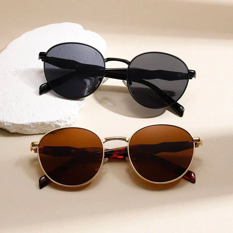 Unisex Retro Round Metal Sunglasses UV400 Adjustable Nose Pads - OutfitLondon