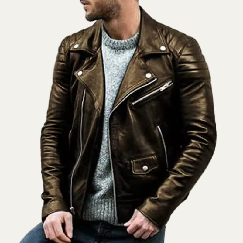 Men's Edgy Zipper Leather Biker Jacket