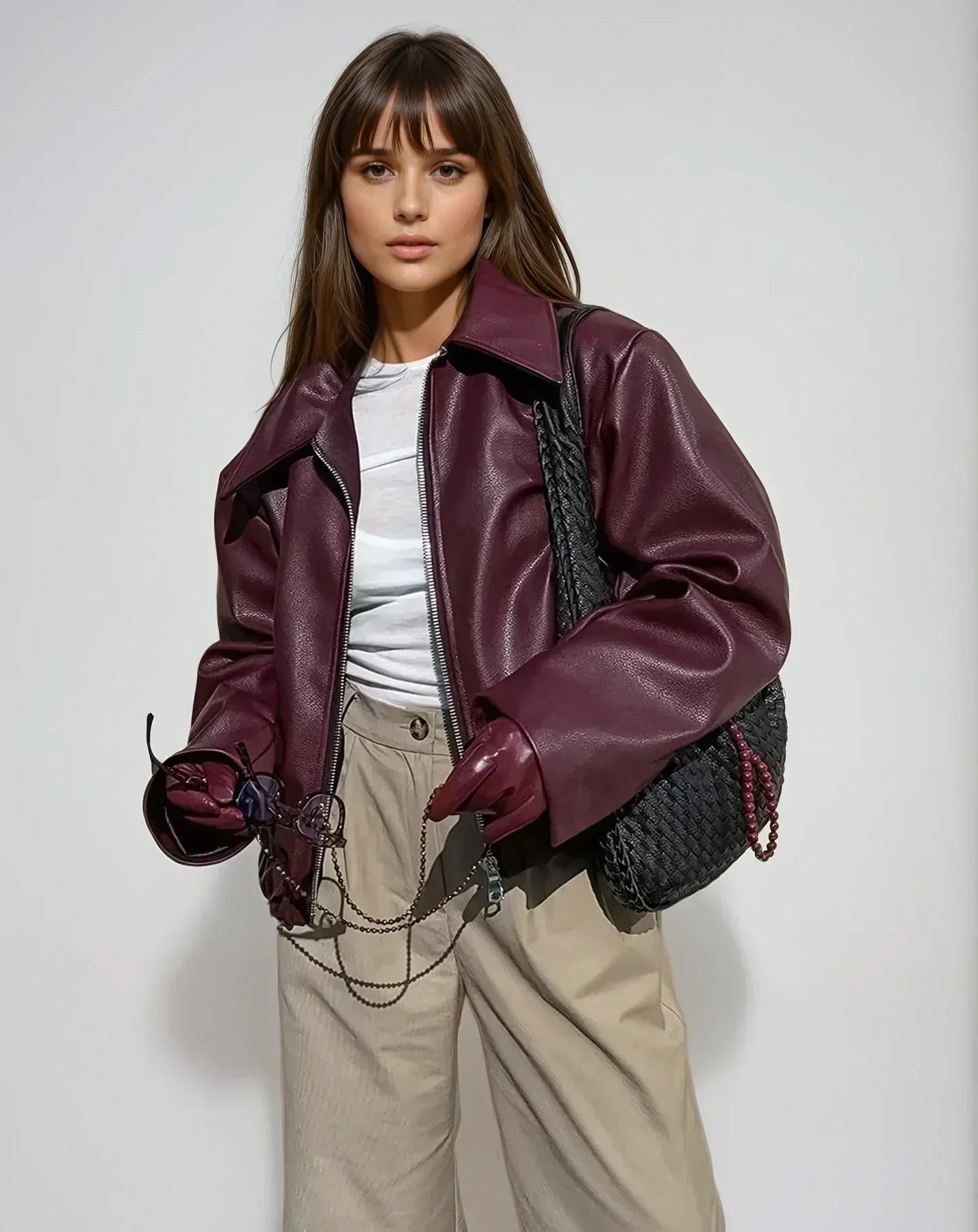Ladies' Red Fall Bomber Jacket