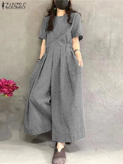 Comfy Plaid Oversized Jumpsuit - OutfitLondon
