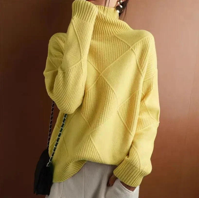 Women's Cashmere Knit Sweater Diamond Pattern