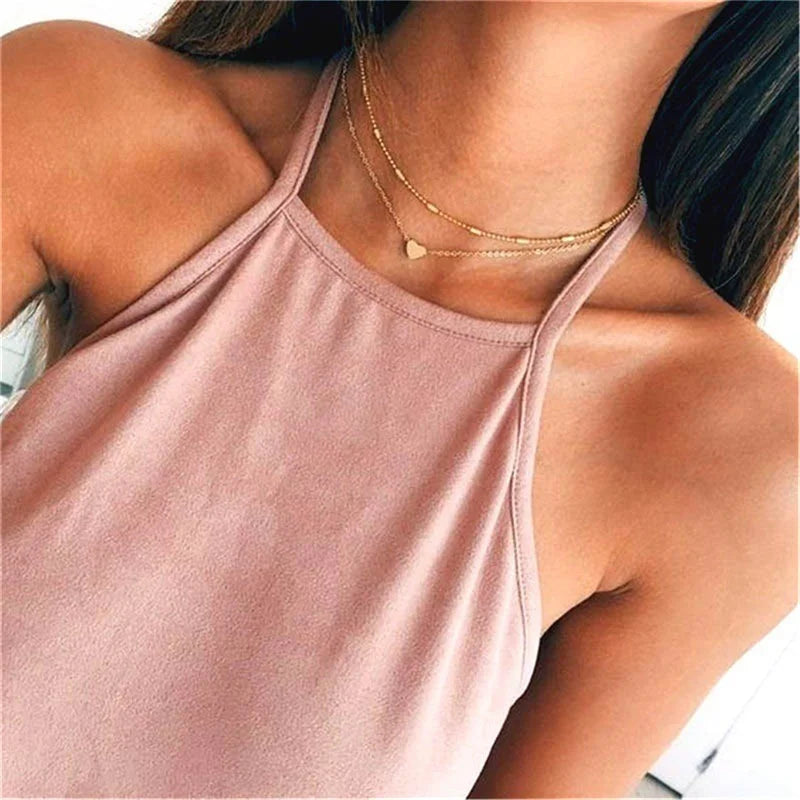 Delicate Multi-Layer Gold Silver Heart Necklace