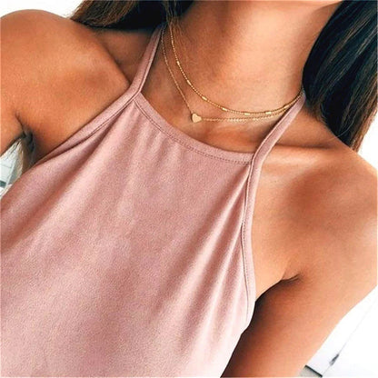 Delicate Multi-Layer Gold Silver Heart Necklace