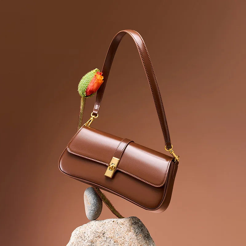 Leather Shoulder Bag Genuine Leather Gold Hardware - OutfitLondon