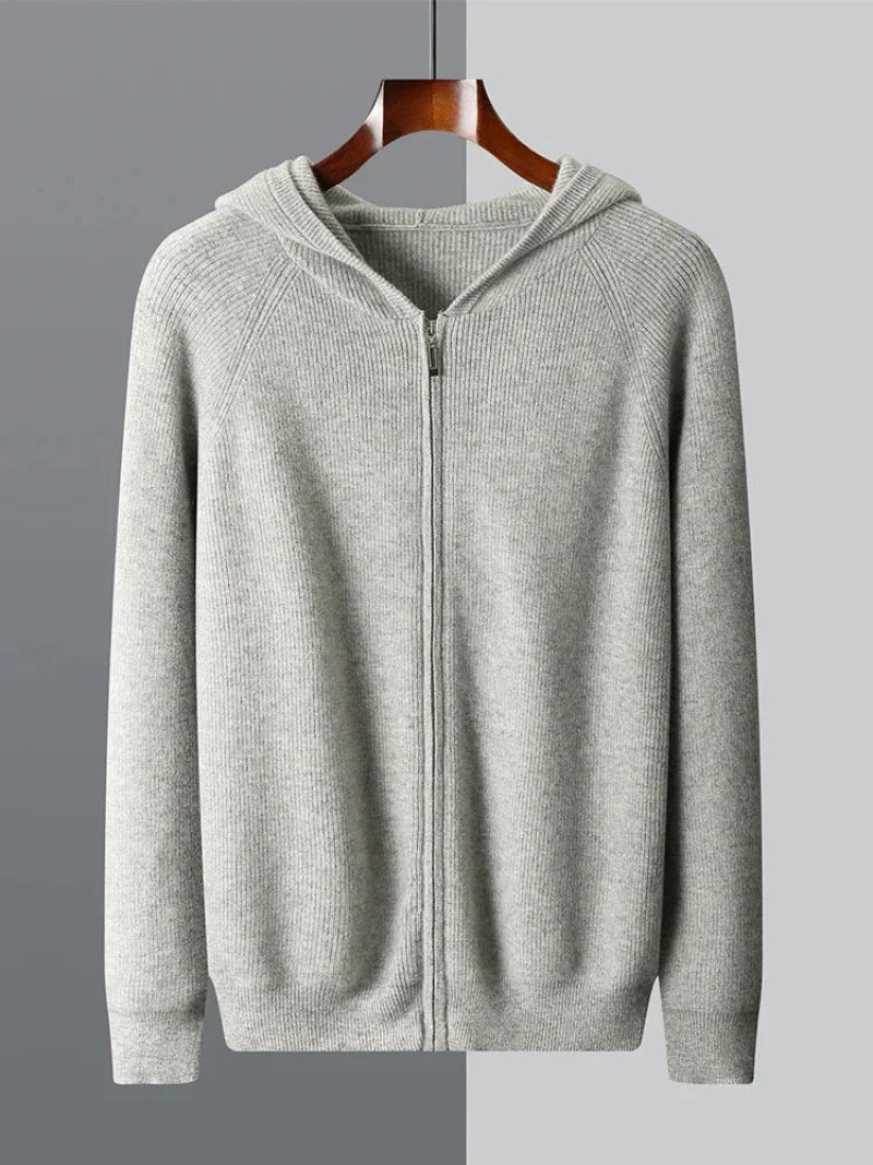 Men's Wool Zip Up Hoodie Thick Heavyweight Knit