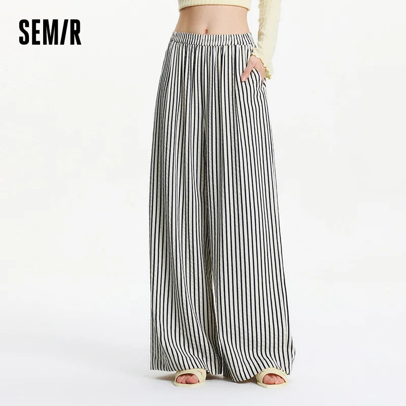 Relaxed Fit Wide Leg Striped Pants - OutfitLondon