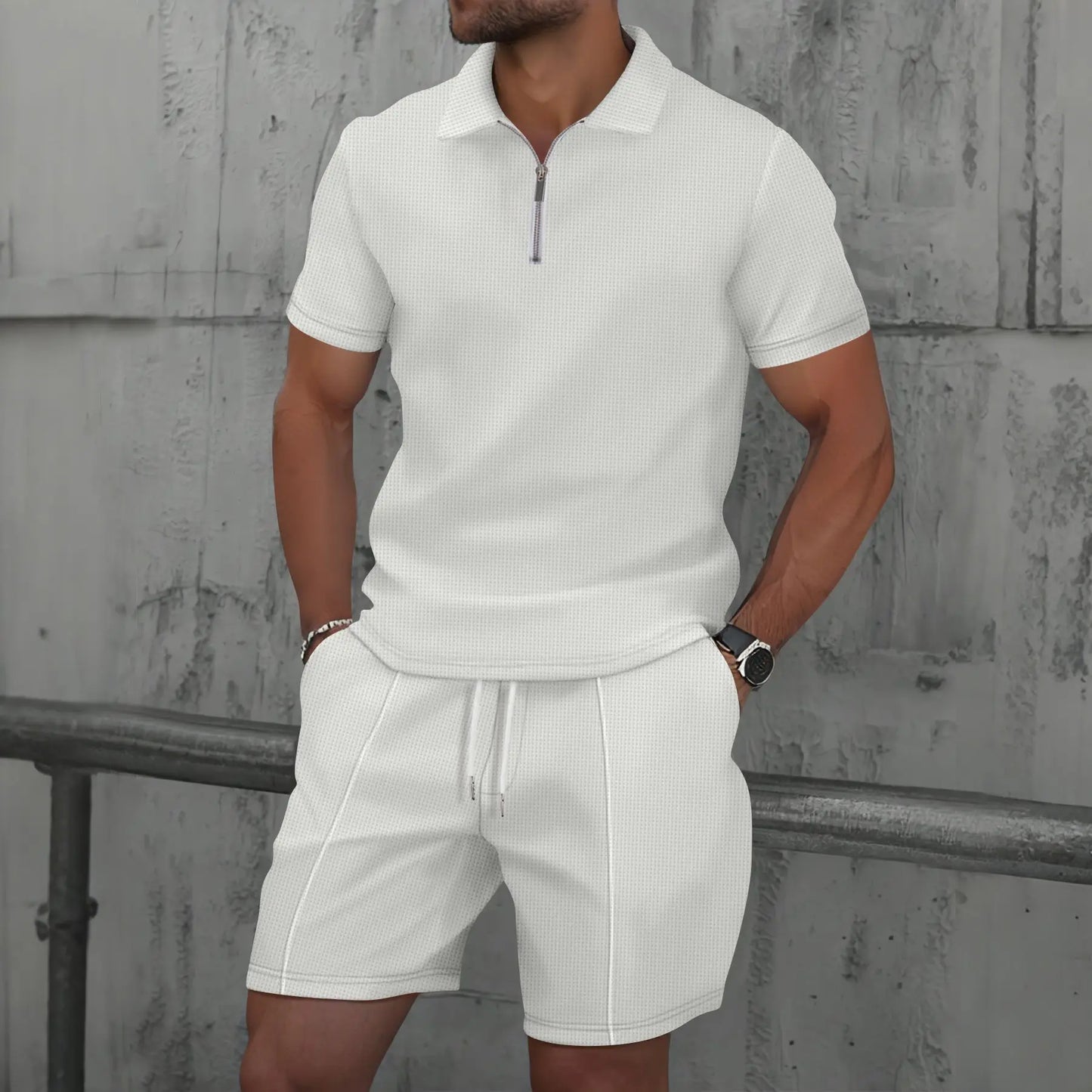 Comfortable Airy Mens Summer Short Sleeve Suit Set