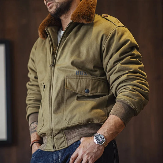Heritage Airforce Bomber Jacket Cotton Fur Lined Collar Multiple - OutfitLondon