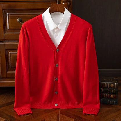 Men's Grey Cashmere Blend Cardigan V Neck Relaxed Fit