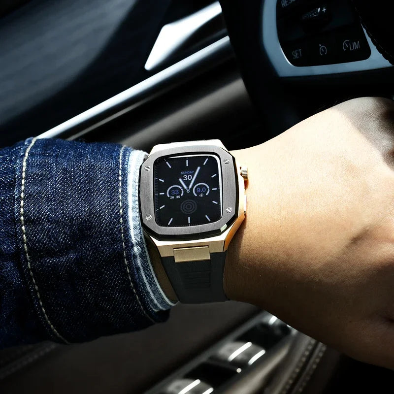 Stainless Steel Apple Watch Mod Rubber Band Shock Resistant Design