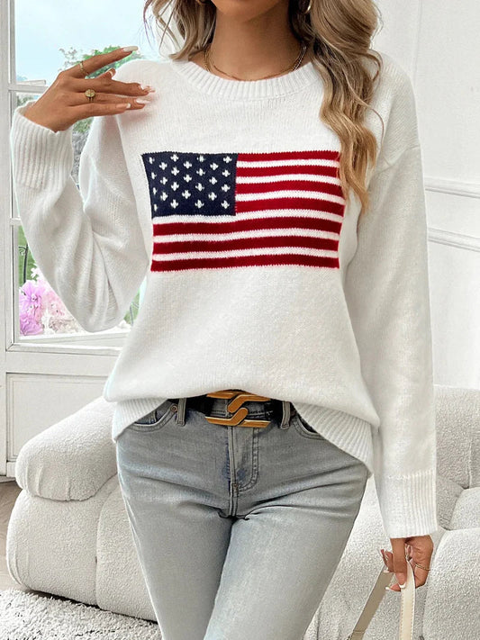 American Flag Crew Neck Sweater - OutfitLondon