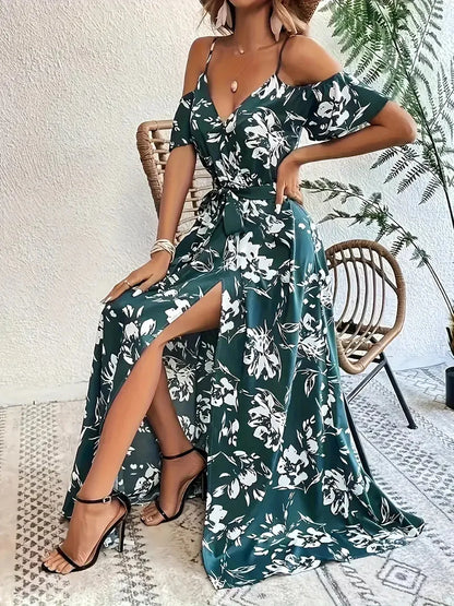 Lovely Women's Floral Maxi Dress with Sleeves