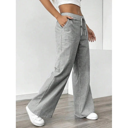 Soft Wide Leg High Waist Stripe Trousers