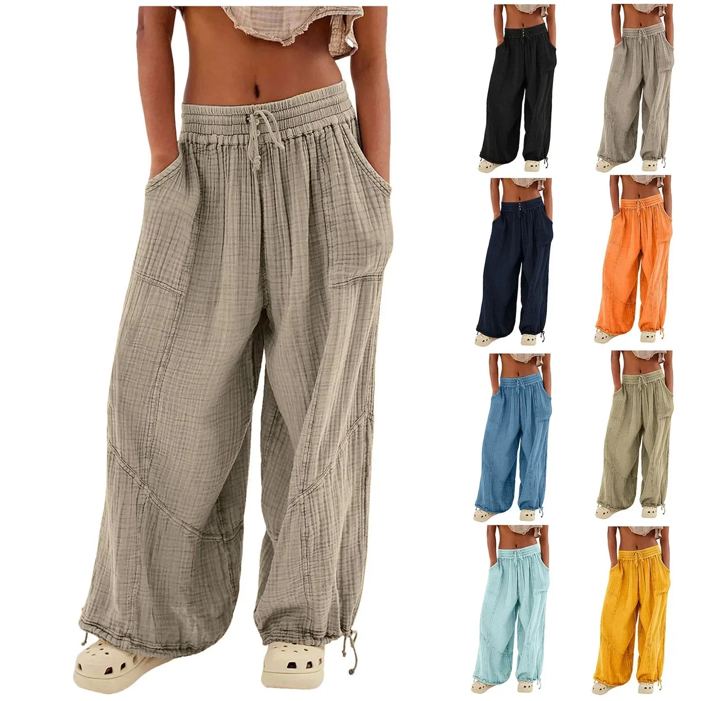 Comfortable Loose Fit Beach Pants with Pockets - OutfitLondon