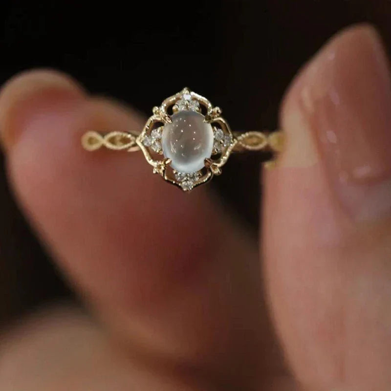 Moonstone Ring Stainless Steel Silver Tone - OutfitLondon