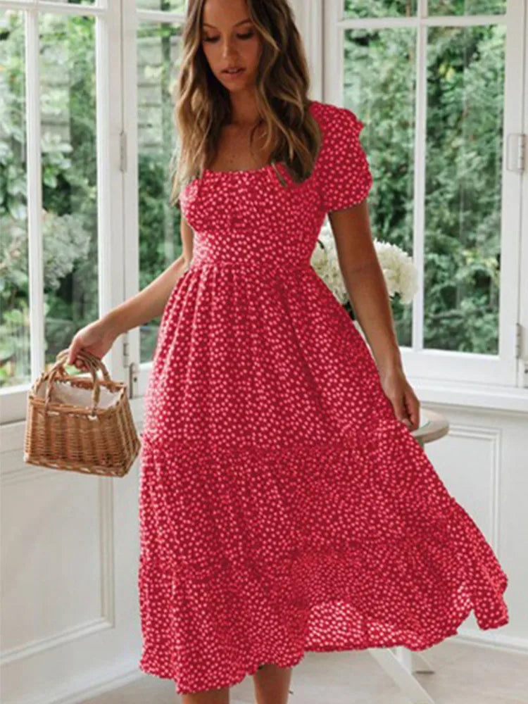 Beautiful Flower Print Floor Length Maxi Dress with High Split