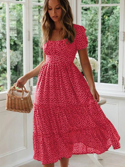 Beautiful Flower Print Floor Length Maxi Dress with High Split