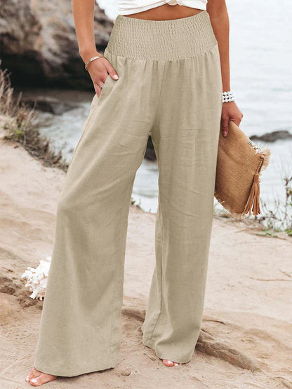 Relaxed Fit High Waisted Soft Cotton Trousers