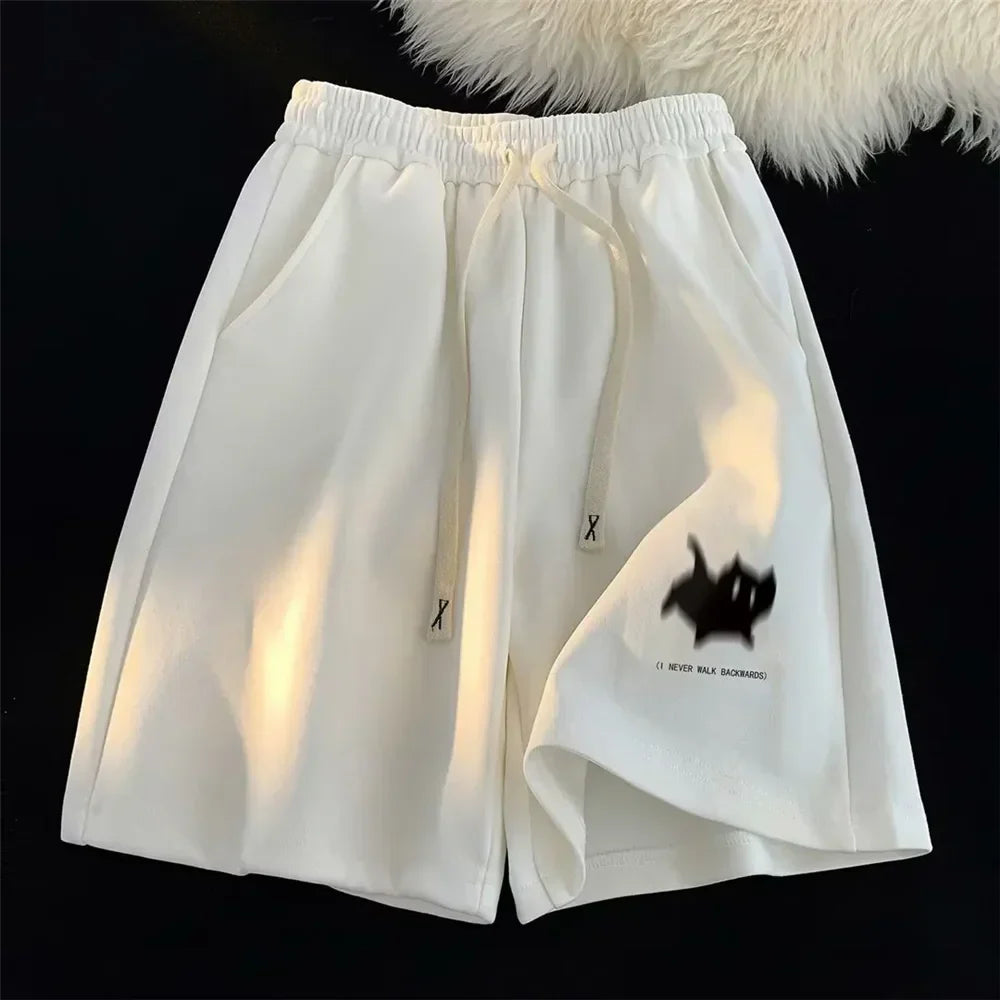 Vintage Style Cat Print High Waisted Shorts
