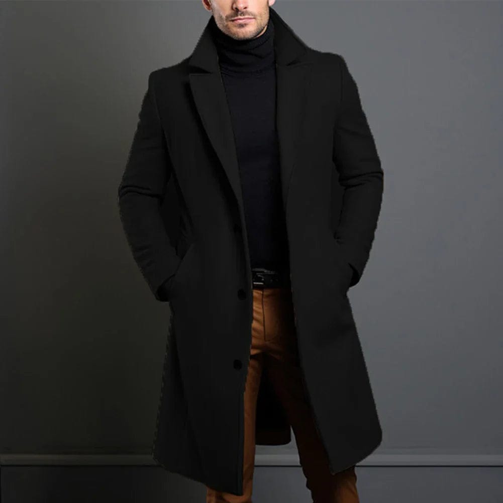Classic Men's Dark Blue Wool Winter Coat
