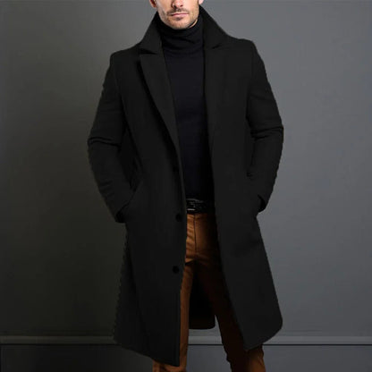 Classic Men's Dark Blue Wool Winter Coat