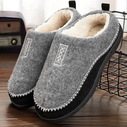Warm Men's Cozy Fleece Slippers with Grip Sole