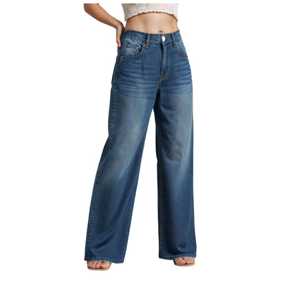 Comfortable Dark Wash Women's Straight Jeans - OutfitLondon