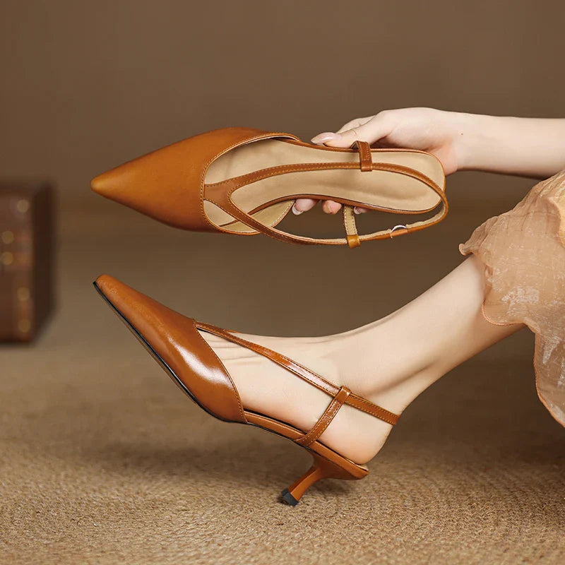 Comfortable Low Heel Slingback Shoes - OutfitLondon