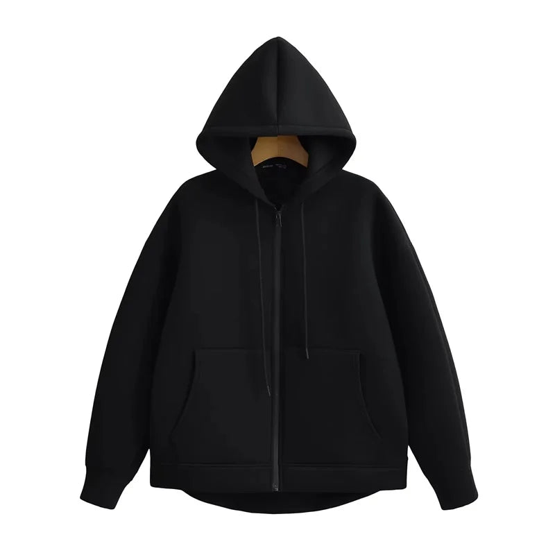 Comfortable Ladies Loose Fit Hooded Sweatshirt with Pockets