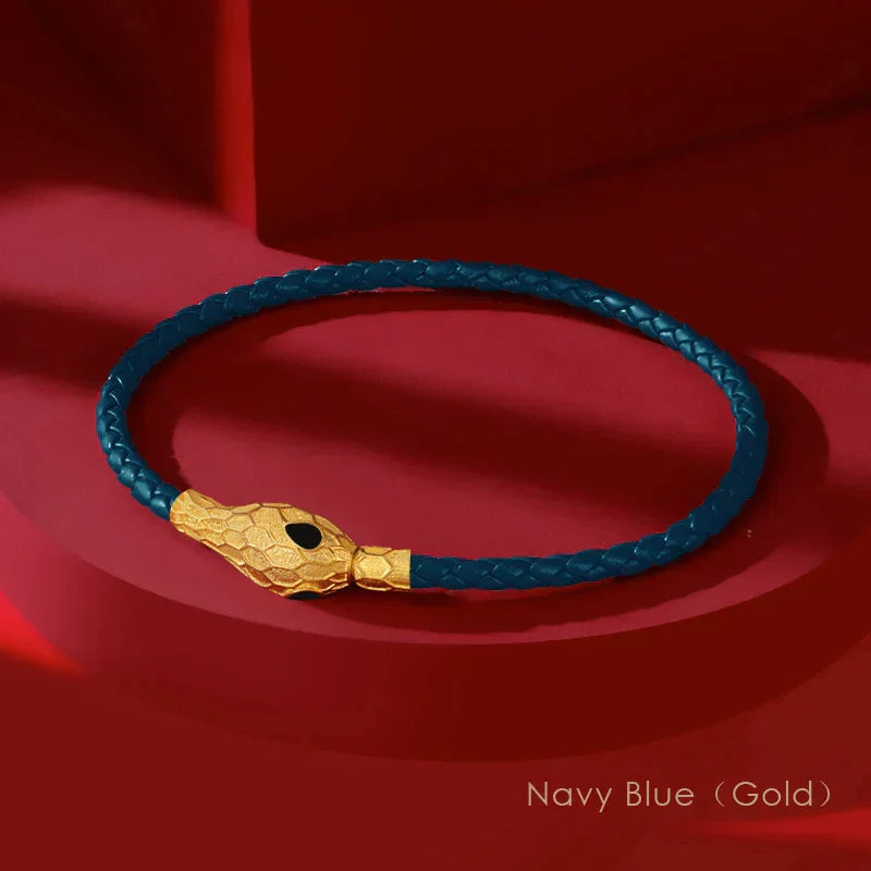 Handwoven Leather Bracelet Gold Serpent Clasp Unisex