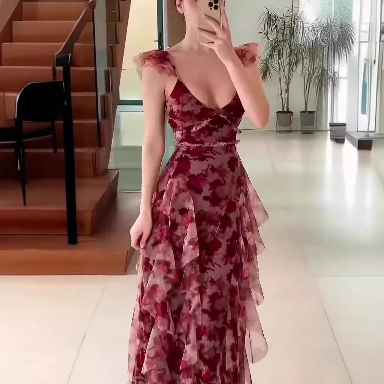 Beautiful Floral Long Evening Dress
