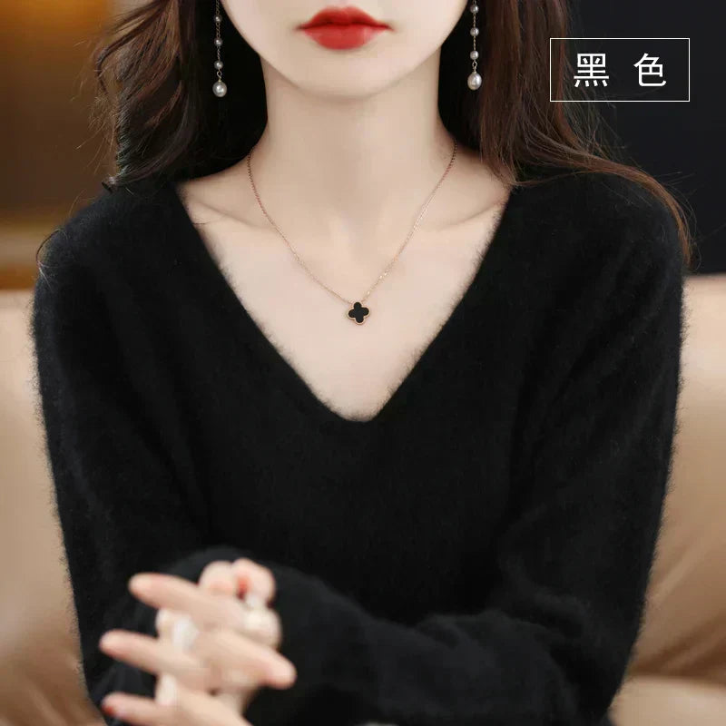 Premium Cozy Cashmere V Neck Sweater for Ladies