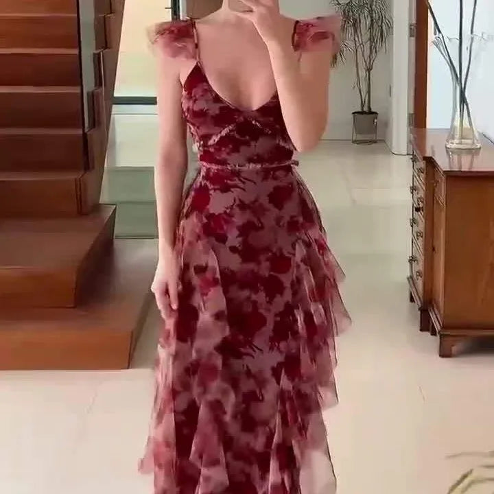 Beautiful Floral Long Evening Dress
