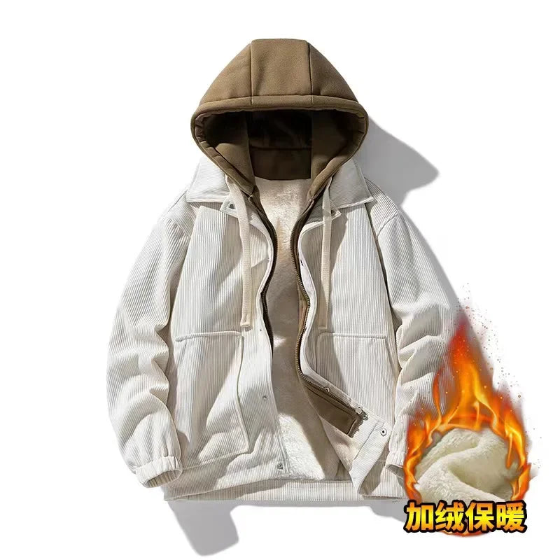Soft Oversized Corduroy Hoodie Coat