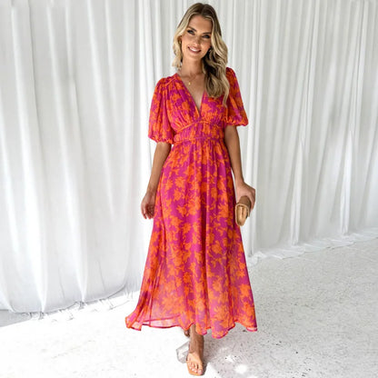 Elegant Flower Long Dress - OutfitLondon