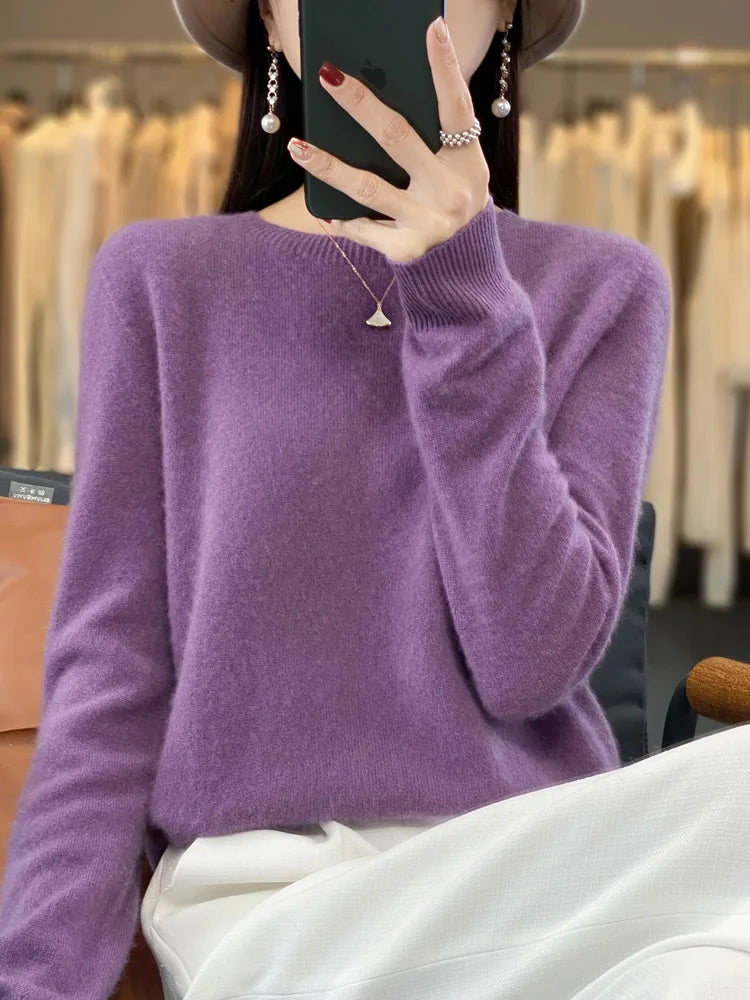 Cozy Warm Crew Neck Wool Sweater for Women