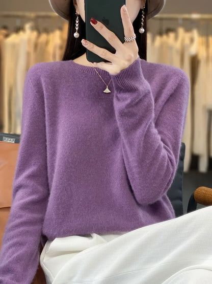 Cozy Warm Crew Neck Wool Sweater for Women