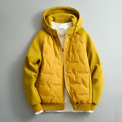 Warm Waterproof Men's Hooded Coat with Cotton Sleeves