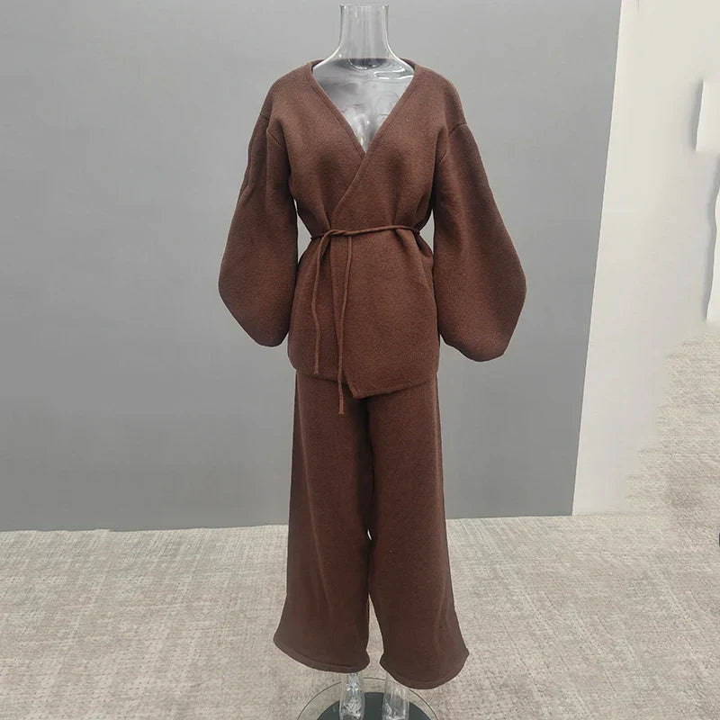 Soft Warm Knit Pants Suit Set