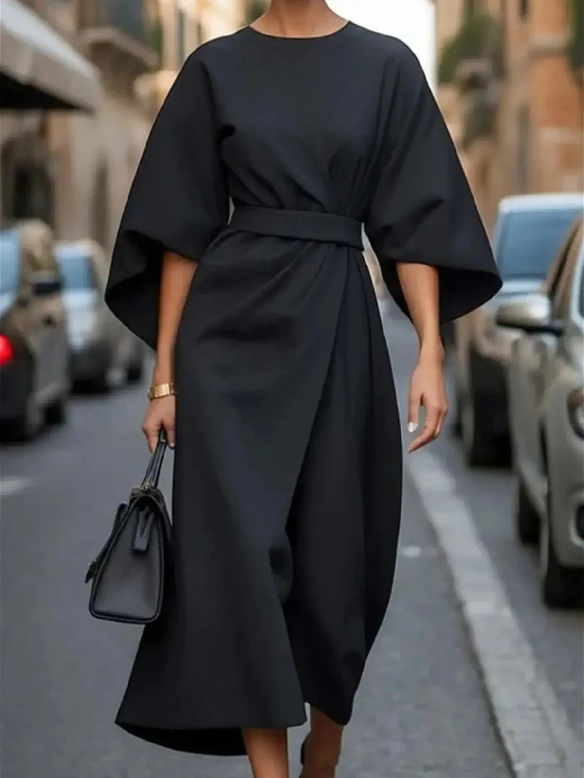 Floral Fit and Flare Midi Dress with Waist Belt - OutfitLondon