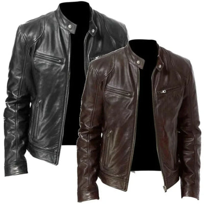 Slim Fit Men's Leather Biker Jacket - OutfitLondon