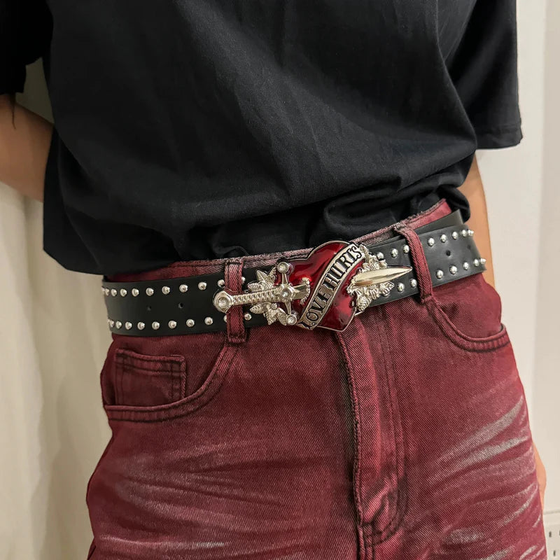 Women's Studded Denim Belt Adjustable Waist 28-36 - OutfitLondon